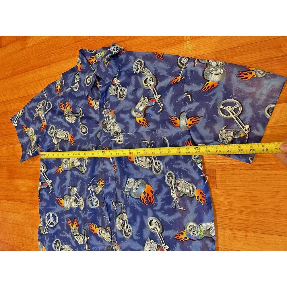 Biker‎ Motorcycle in fire print all over Pattern HiP Hop  Bbq  Motto fire Mens - Picture 8 of 9